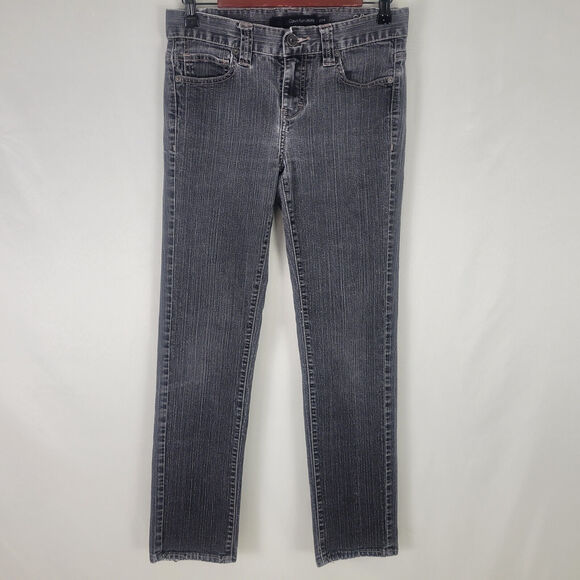 Calvin Klein Jeans Womens 4 Black Denim Mid Rise Skinny Leg Dark Wash W29 x‎ L28 - Picture 1 of 16